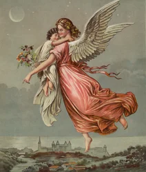 Schutzengel, der ein Kind trägt